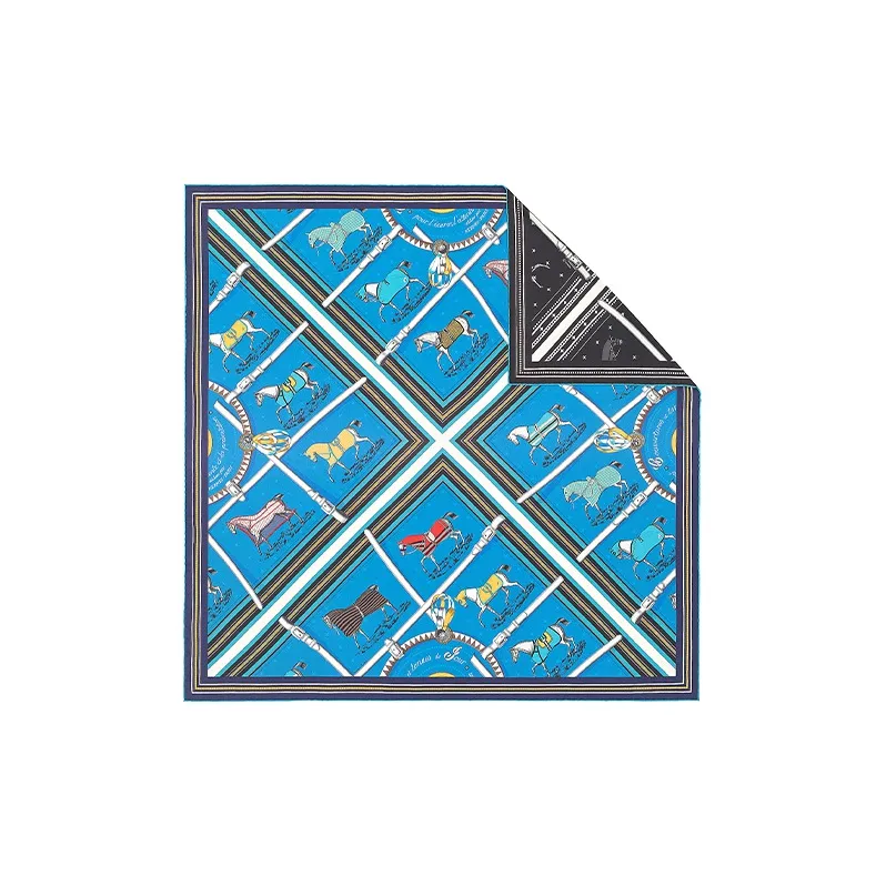 HERMES Silk Scarves Women's Blue/Black-1
