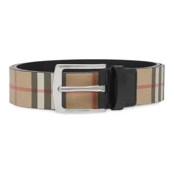 Burberry Vintage Plaid Eco Friendly Canvas With Leather Pin Buckle Leather Belts Unisex Archive Beige Width 3.5cm