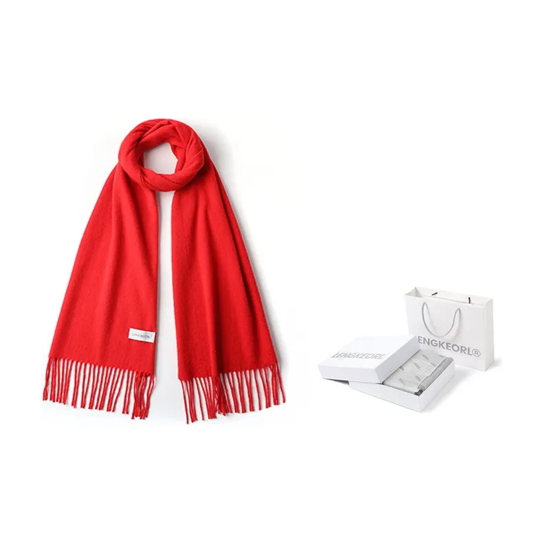 LENGKEORL Wool Knit Scarves Unisex Red-21