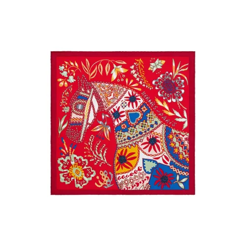 HERMES Silk Scarves Women's Red/Blue/Yellow