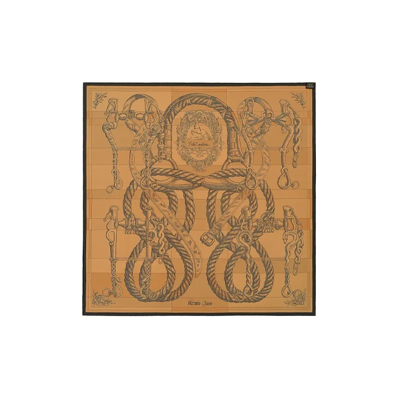 HERMES Della Cavalleria Silk Scarves Women's Caramel-1