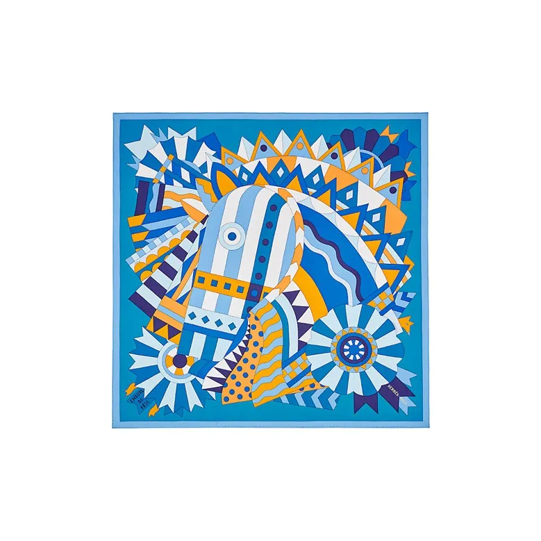 HERMES Celebration Steed Silk Scarves Women's Blue-0