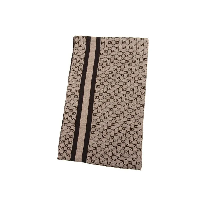 GUCCI Wool Knit Scarves Unisex Brown-1