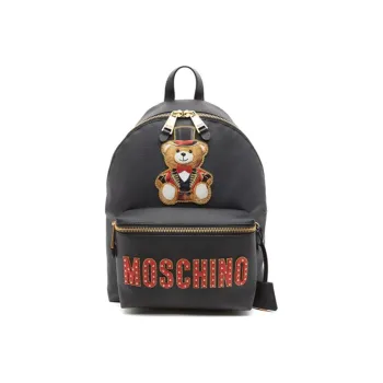 MOSCHINO Cow Leather Backpack Large Size Unisex Black