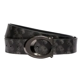 COACH Horse Drawn Monogram With Buckle Pin Buckle Leather Belts Men's Black/Sea Blue Width  3.8cm
