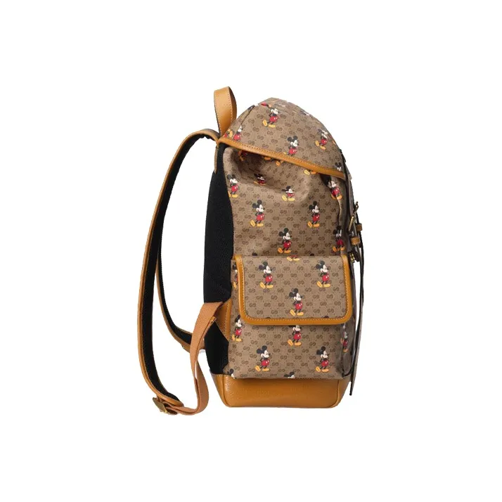 GUCCI Canvas With Leather Backpack Medium Size Unisex Ebony/Brown-3
