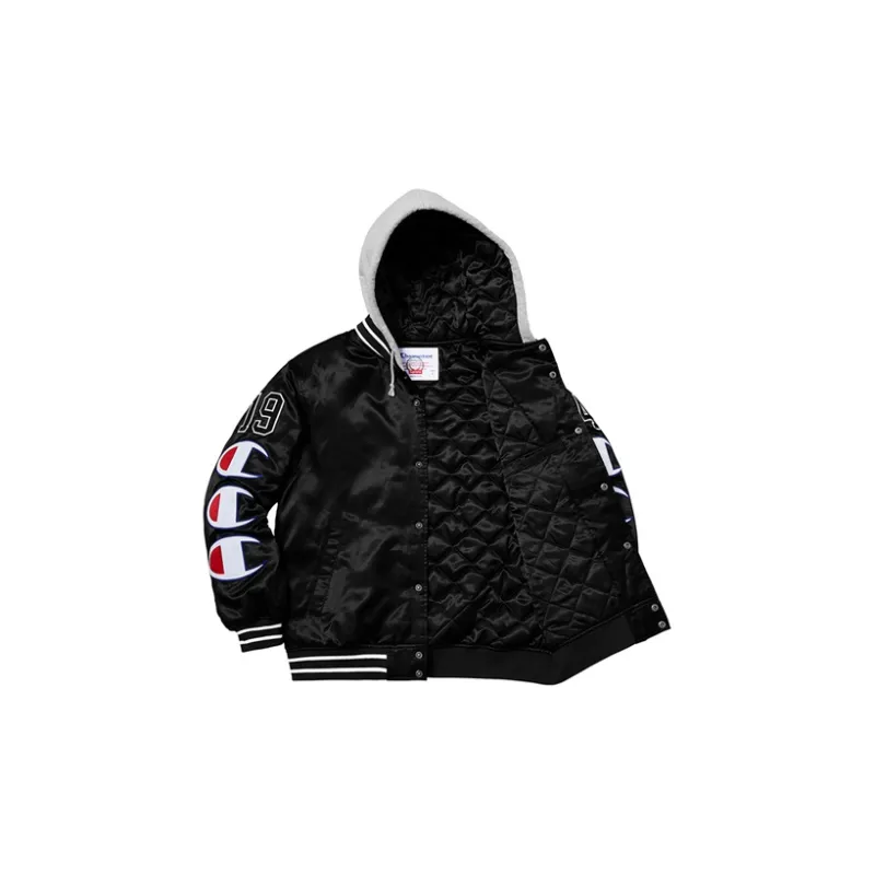 Supreme X Champion Hooded Satin Varsity Jacket-2