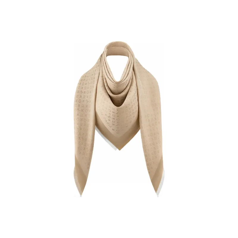 LOUIS VUITTON Monogram Shawls Unisex Beige-0