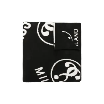 MOSCHINO Wool Knit Scarves Unisex Black Gray Two Colors