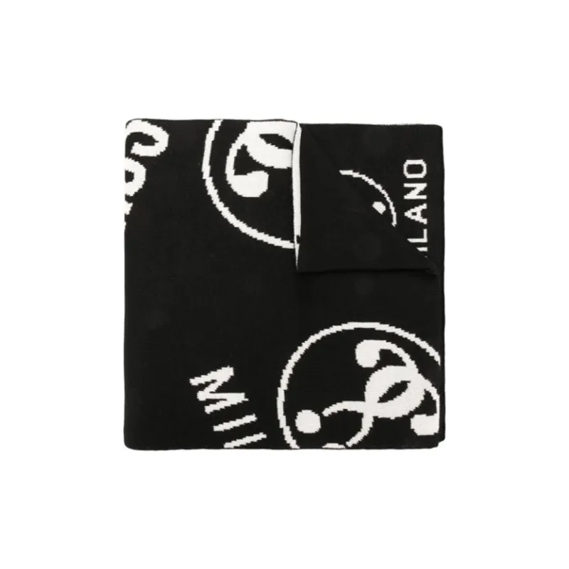 MOSCHINO Wool Knit Scarves Unisex Black Gray Two Colors-0
