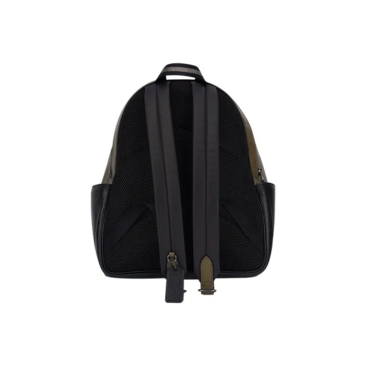 COACH Court Leather Backpack Medium Size Olive Green & White-2