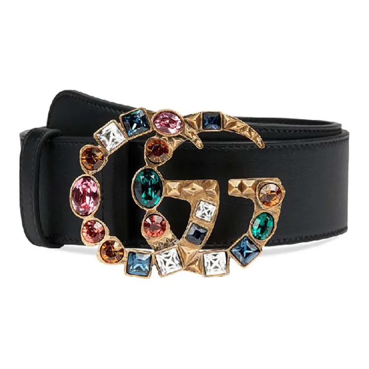 GUCCI Leather Belt With Crystal Double G Buckle-1