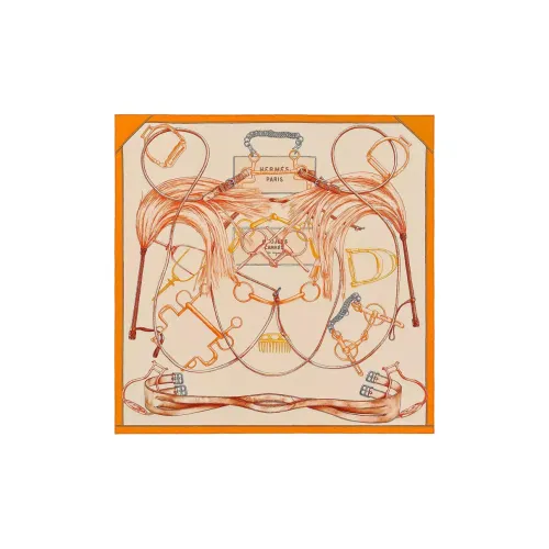 HERMES Silk Scarves Unisex Orange/Gold