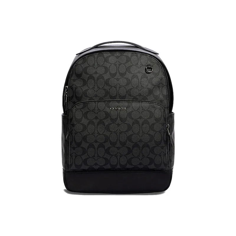 COACH Graham Coated Canvas With Smooth Cow Leather Backpack Large Size Men's Charcoal Black-0