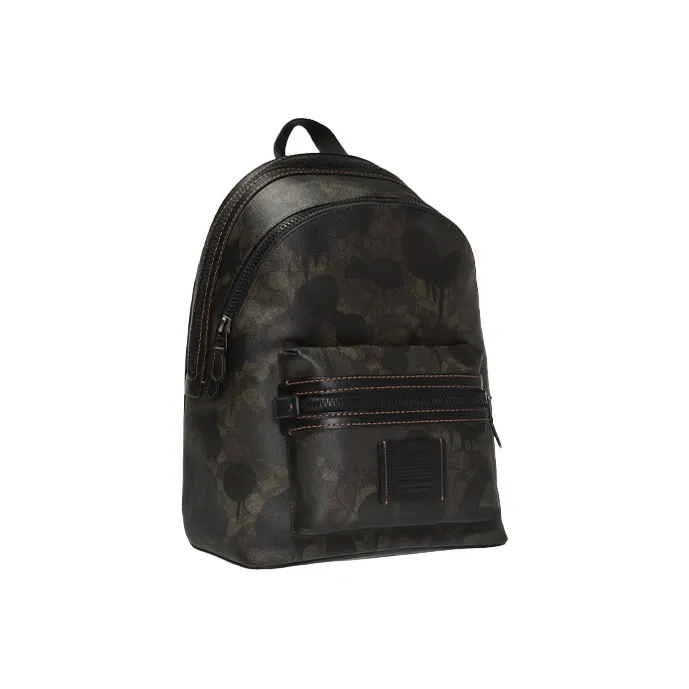 COACH Academy Leather PVC Backpack Large Size Men's Camouflage Brown Mixed Color-1