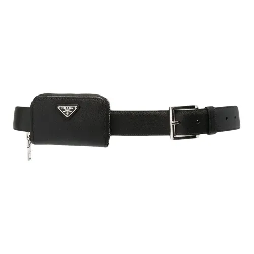 PRADA Saffiano Leather Belts Unisex Black