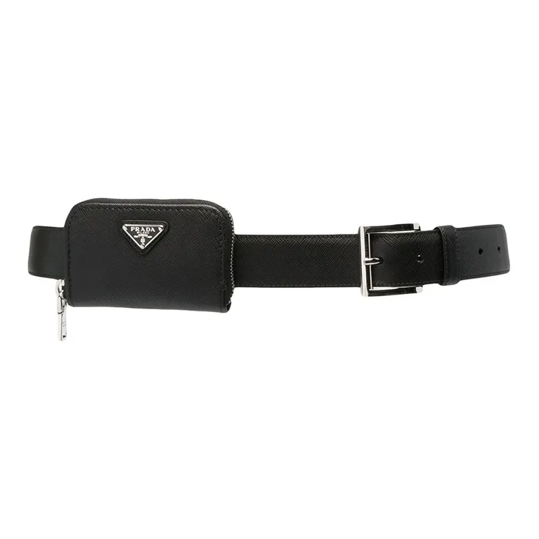 PRADA Saffiano Leather Belts Unisex Black 3.3cm-0