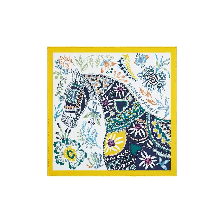 HERMES Silk Scarves Women's Bright Yellow/White/Multicolor-0