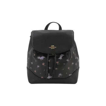 COACH X Disney Elle Leather Backpack Medium Size Women's Black