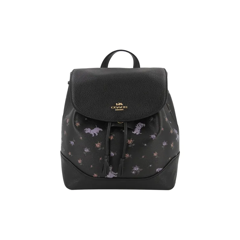 COACH X Disney Elle Leather Backpack Medium Size Women's Black-0