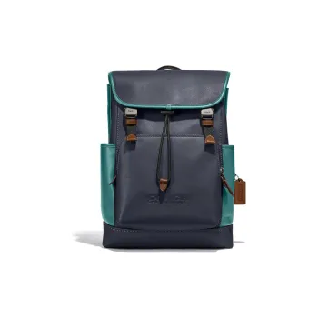 COACH Leather Backpack Tubas Men's Blue Black & Lake Green