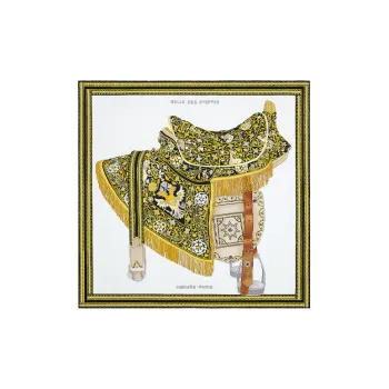 HERMES Silk Scarves Unisex Black Gold Color Scheme