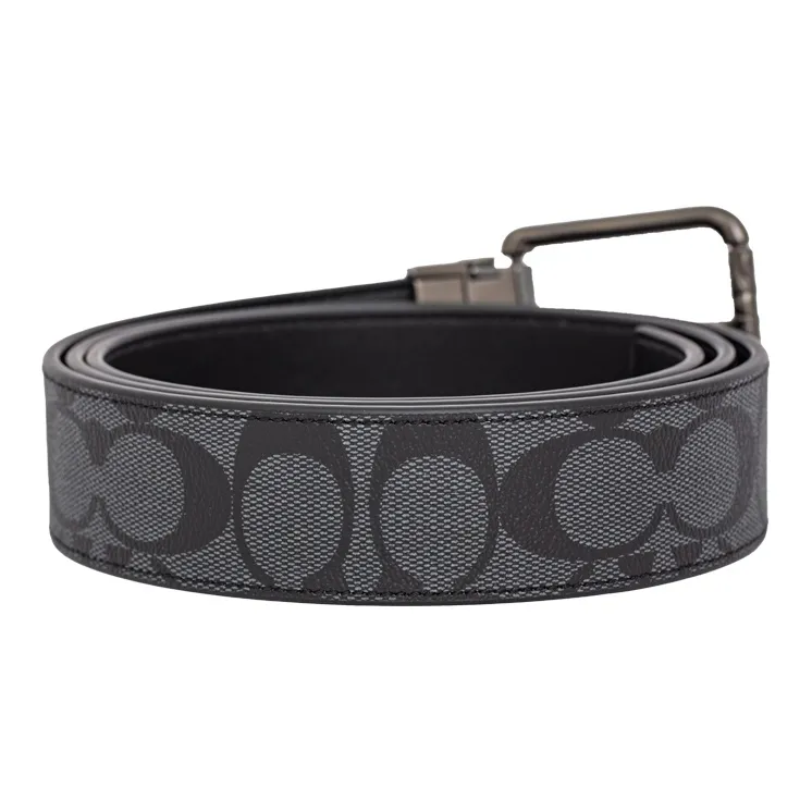 COACH PU Artificial Leather Leather Belts Men's Black Gray Color Width 3.6cm-2