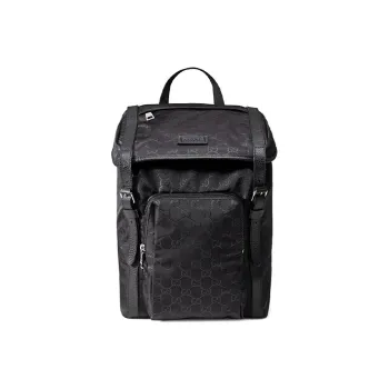 GUCCI Nylon With Leather Backpack Men's Black