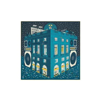HERMES Silk Scarves Men Turquoise Blue/Marine Blue/Yellow