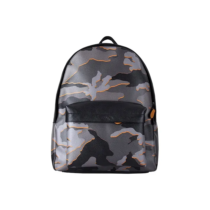COACH Charles Canvas Backpack Medium Size Unisex Black Gray Camouflage-0