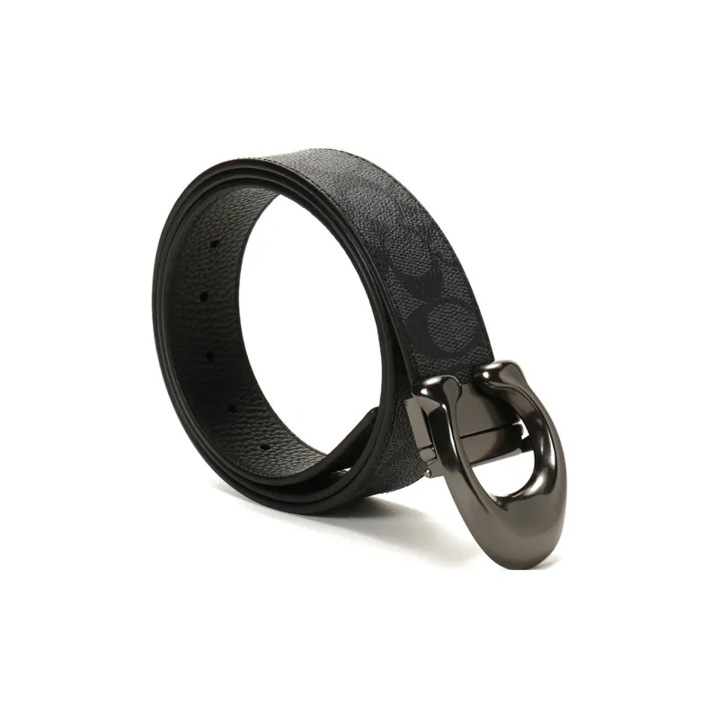 COACH Canvas Leather Belts Men's Carbon Gray Black Width 3.7cm-1