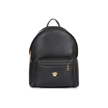 VERSACE Leather Backpack Men's Black