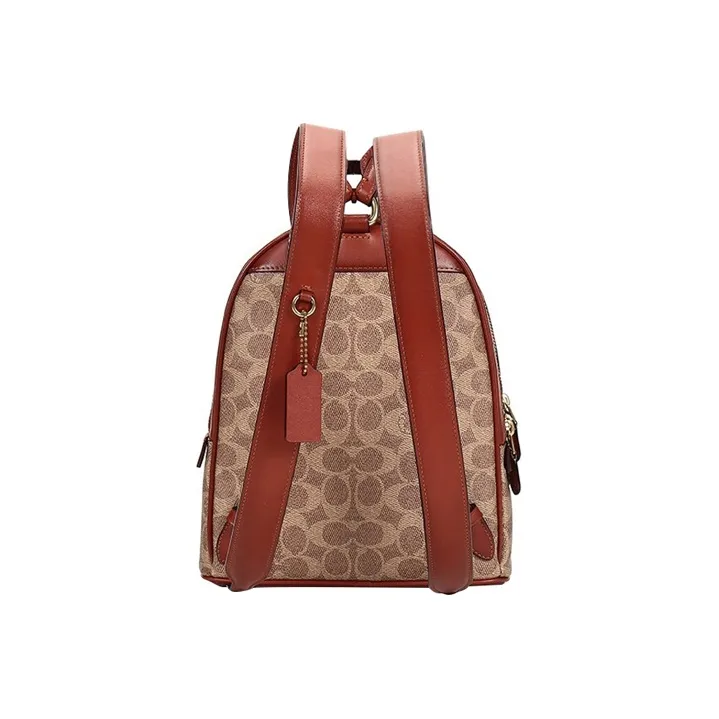COACH Carrie Leather With Canvas And Fabric Backpack Medium Size Women's Brown Multicolor Monogram-3