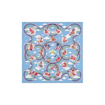 HERMES Wearing A Ruffle Skirt Little Girl Silk Scarves Women's Blue
