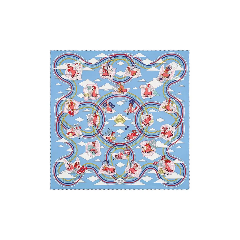 HERMES Wearing A Ruffle Skirt Little Girl Silk Scarves Women's Blue-0