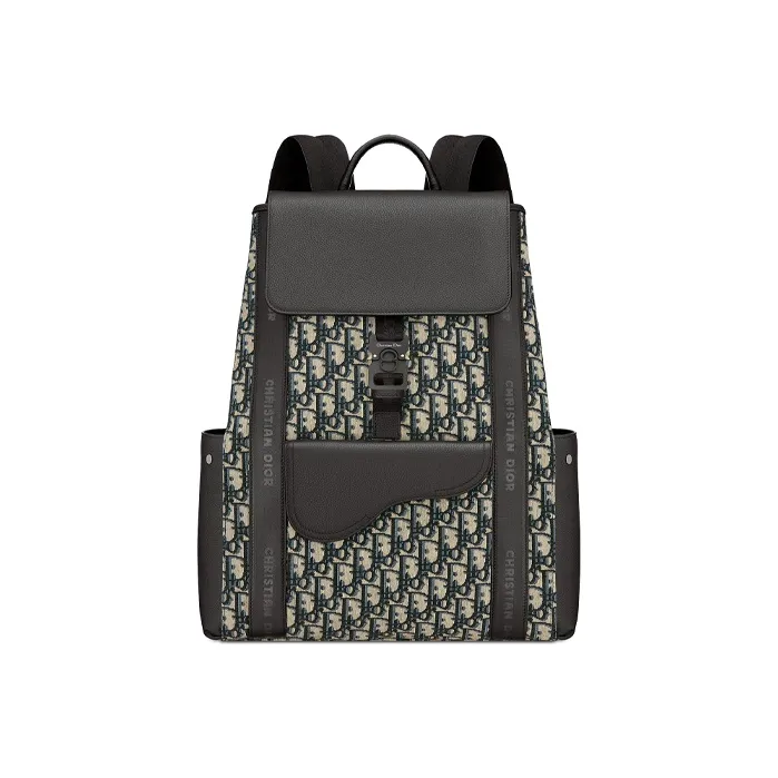 DIOR Grained Cow Leather Saddle Bag Backpack Men's Beige/Black-0