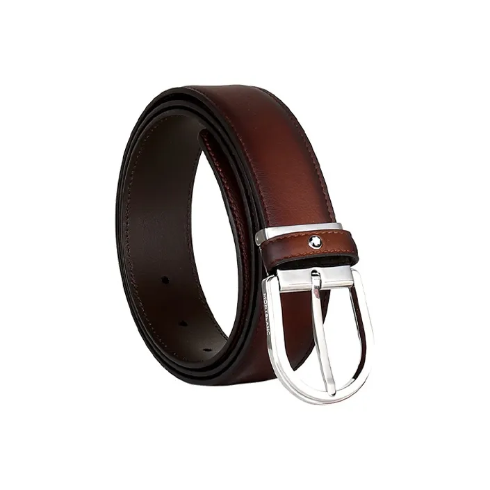 MONTBLANC Leather Belts Men's Dark Coffee Width 3.5cm-3