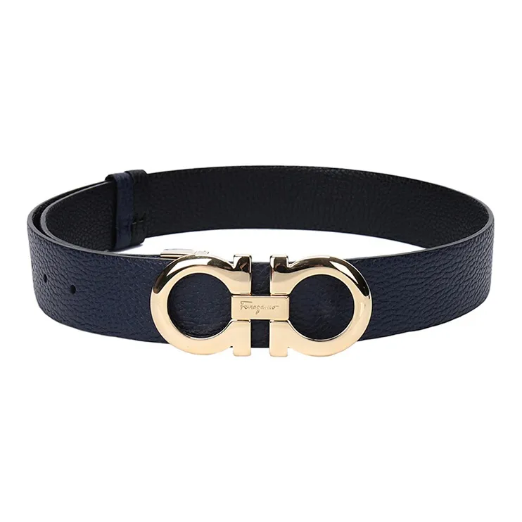 FERRAGAMO Cow Leather Belts Women's Dark Blue Black Width 3.5cm-3