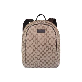 GUCCI Top Zip Backpack Monogram GG Beige/Brown