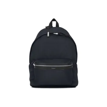 SAINT LAURENT Nylon Canvas Patchwork Leather Backpack Men's Marine Blue/Black