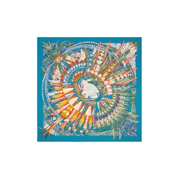 HERMES Silk Scarves Women's Duck Blue Orange