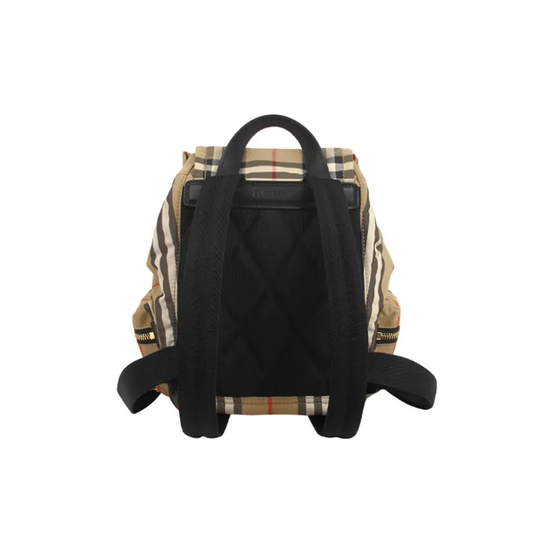 Burberry Vintage Fabric With Leather Backpack Small Size Women's Archive Beige-2