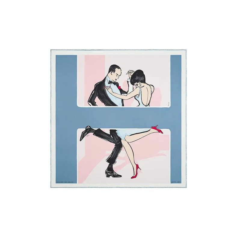 HERMES SWINGING SAINT GERMAIN Silk Scarves Women's Denim Blue-0