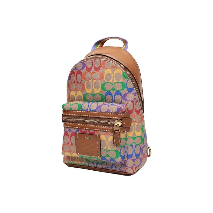 COACH Academy Coated Canvas Backpack Men's Tan Rainbow-1