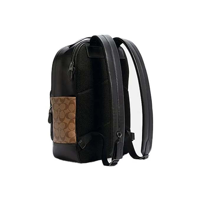 COACH Graham Canvas With Leather Backpack Regular Men's Khaki Monogram & Black-1