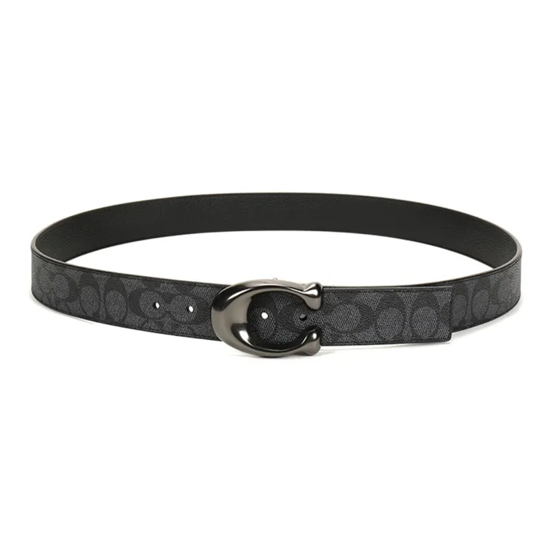 COACH Canvas Leather Belts Men's Carbon Gray Black Width 3.7cm-2