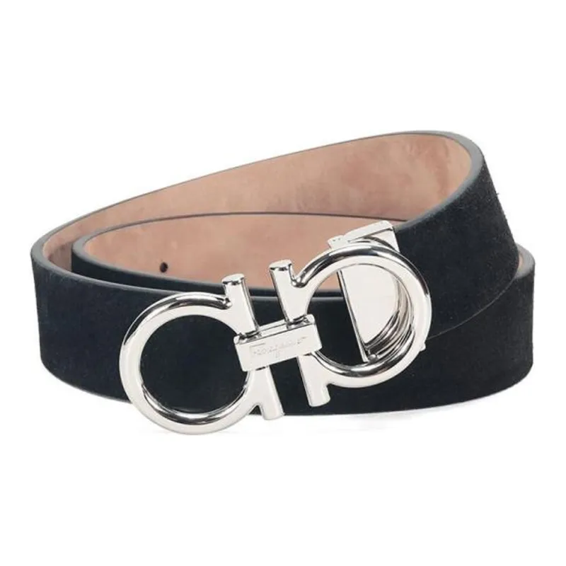 FERRAGAMO Salvatore Buckle Cow Leather Belt Men's Black Width: 3cm-1