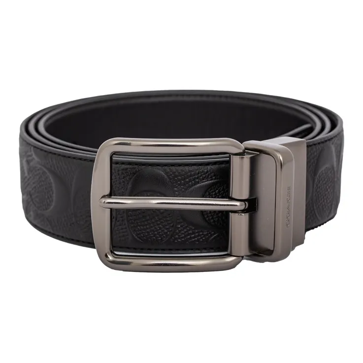 COACH Wide Signature Reversible Leather Belt Black-1
