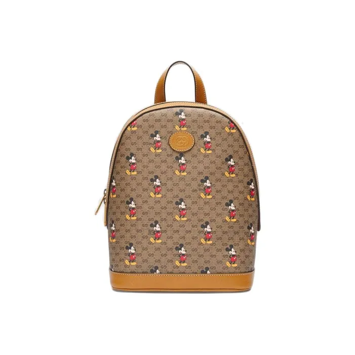 GUCCI X Disney Mickey Mouse Leather Backpack Beige Brown-0