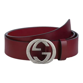 GUCCI Double G With Buckle Cow Leather Leather Belts Men's Red Width  4cm